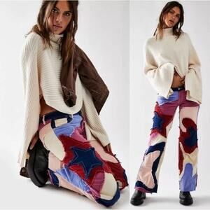 Free People Groovy Supernova Cord Wide Leg Purple Disco Jeans Size 26